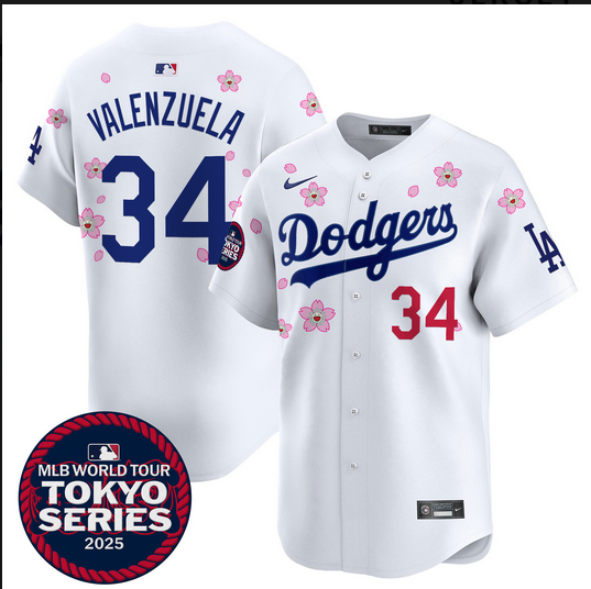 Men Los Angeles Dodgers 34 Valenzuela Tokyo Series 2025 white Limited Stitched Jersey style 2